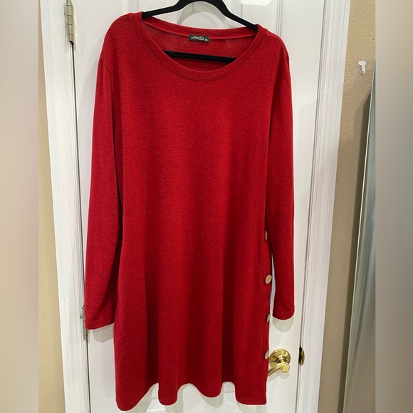 Ofeefan Dresses & Skirts - Red Long Sleeve Dress with Button Detail